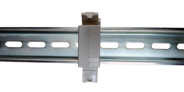 Compact Shielded CAT6A through coupler, DIN rail mount illustrative image flap open SGACDINS