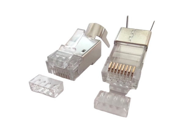 Cat 8 8p8C stp plug showing core carrier. PEScb